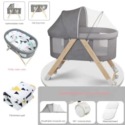 Movable Solid Wood Baby Crib  Portable Newborn Home Baby Cradle Bed Foldable Twin Rocking Bed Baby Soothing Rocking Bed