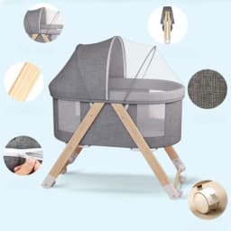 Movable Solid Wood Baby Crib  Portable Newborn Home Baby Cradle Bed Foldable Twin Rocking Bed Baby Soothing Rocking Bed