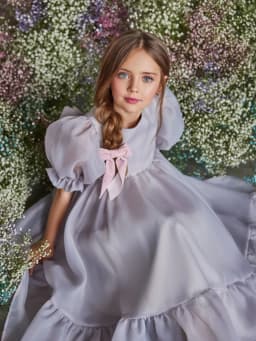 Simple Elegant Puffy Sleeve Tea-length A-line Tulle Gurls Dresses For Daily Life Cute Sweet Bow Kids Princess Gown Dancing Wear