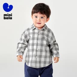 Mini Bala Boys' Long Sleeve Shirt 2025 New Product Loose, Versatile Plaid Soft Baby Top