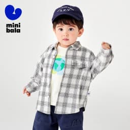 Mini Bala Boys' Long Sleeve Shirt 2025 New Product Loose, Versatile Plaid Soft Baby Top