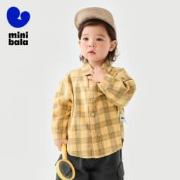 Mini Bala Boys' Long Sleeve Shirt 2025 New Product Loose, Versatile Plaid Soft Baby Top