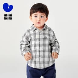 Mini Bala Boys' Long Sleeve Shirt 2025 New Product Loose, Versatile Plaid Soft Baby Top