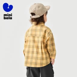 Mini Bala Boys' Long Sleeve Shirt 2025 New Product Loose, Versatile Plaid Soft Baby Top