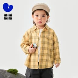 Mini Bala Boys' Long Sleeve Shirt 2025 New Product Loose, Versatile Plaid Soft Baby Top