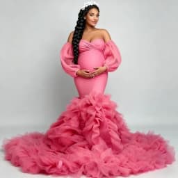 Pregnancy Mermaid Gown - Flared Hem Stretch Tulle Dress With Waist Definition - Maternity Photography Dresses Vestido Maternidad