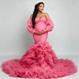 Pregnancy Mermaid Gown - Flared Hem Stretch Tulle Dress With Waist Definition - Maternity Photography Dresses Vestido Maternidad