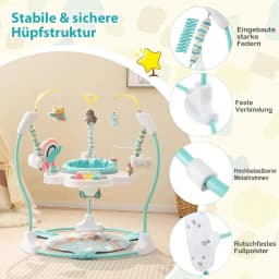 Baby Sky Jumperoo Baby Walker with Adjustable Heights, Toys & Music Box, Bouncy Chair with 360° Rotating Seat