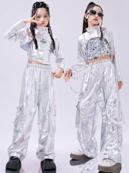 Hip Hop Clothes For Girls Silver Suit Sequin Crop Tops Pants Jazz Dance Performance Costume Stage Competition Clothing