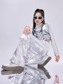 Hip Hop Clothes For Girls Silver Suit Sequin Crop Tops Pants Jazz Dance Performance Costume Stage Competition Clothing