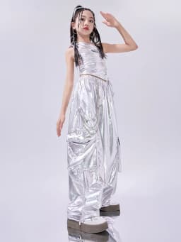 Hip Hop Clothes For Girls Silver Suit Sequin Crop Tops Pants Jazz Dance Performance Costume Stage Competition Clothing