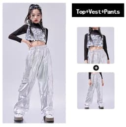 Hip Hop Clothes For Girls Silver Suit Sequin Crop Tops Pants Jazz Dance Performance Costume Stage Competition Clothing