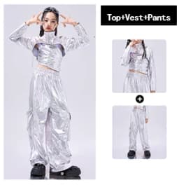 Hip Hop Clothes For Girls Silver Suit Sequin Crop Tops Pants Jazz Dance Performance Costume Stage Competition Clothing