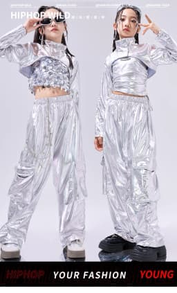 Hip Hop Clothes For Girls Silver Suit Sequin Crop Tops Pants Jazz Dance Performance Costume Stage Competition Clothing
