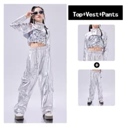 Hip Hop Clothes For Girls Silver Suit Sequin Crop Tops Pants Jazz Dance Performance Costume Stage Competition Clothing