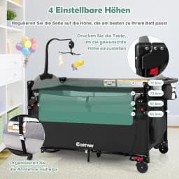 5-in-1 Baby Cot 120 x 60 cm, 2 Level Travel Cot with Mattress, Changing Mat, Toys, Music Box & Carry Bag, Foldable Side