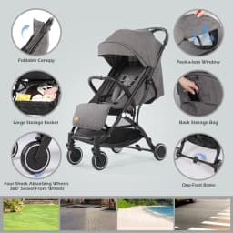 Baby Stroller Pushchair, One-Hand Foldable Compact Travel Stroller Buggy with Rain Cover&Mosquito Net, Lightweight Baby Pram
