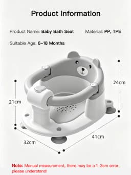 PANGDUBE Baby Bath Seat Cute Bear Non Slip Bathtub Chair for Infants Newborn 6~18 Months Baby Shower Bathing Seat