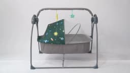 Baby Cradle Swing Electric Auto Swing 5 Speed Adjustable Bluetooth USB Music Player Remote Control Timing Function Foldable 55LBS Load Skin-friendly Linen With Mosquito Net U-shaped Pillow Toy Rack For 0-18 Months Infant