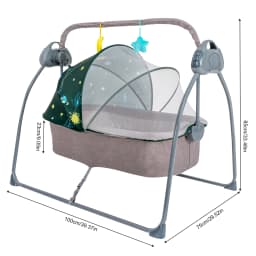 Baby Cradle Swing Electric Auto Swing 5 Speed Adjustable Bluetooth USB Music Player Remote Control Timing Function Foldable 55LBS Load Skin-friendly Linen With Mosquito Net U-shaped Pillow Toy Rack For 0-18 Months Infant