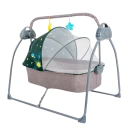 Baby Cradle Swing Electric Auto Swing 5 Speed Adjustable Bluetooth USB Music Player Remote Control Timing Function Foldable 55LBS Load Skin-friendly Linen With Mosquito Net U-shaped Pillow Toy Rack For 0-18 Months Infant