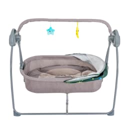Baby Cradle Swing Electric Auto Swing 5 Speed Adjustable Bluetooth USB Music Player Remote Control Timing Function Foldable 55LBS Load Skin-friendly Linen With Mosquito Net U-shaped Pillow Toy Rack For 0-18 Months Infant