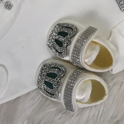 Footed Romper Newborn 0-9 Months 4 Piece Set White Green Crown Bow Prince Royal Boutique Baby Shower Gift With Hat Mittens Shoes