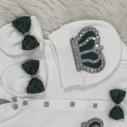 Footed Romper Newborn 0-9 Months 4 Piece Set White Green Crown Bow Prince Royal Boutique Baby Shower Gift With Hat Mittens Shoes
