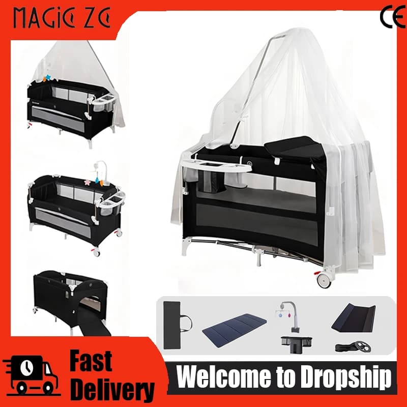 Portable Baby Bed Baby Crib Foldable Baby Crib Newborn Baby Crib Height-Adjustable Baby Crib Multifunctional Baby Crib Baby Crib with Safety Rails Bedside Sleeper Baby Crib Anti-Tip Baby Crib Home-Use Baby Crib Breathable Mattress 0-3 Years Old Infant