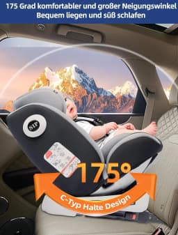 AP03 KL005 ECE R129 Baby Car Seat 360° Rotatable with Isofix ECE R129, Group 0+1/2/3 (9-36 Kg/0-12 Years), 5-Point Safety Belt
