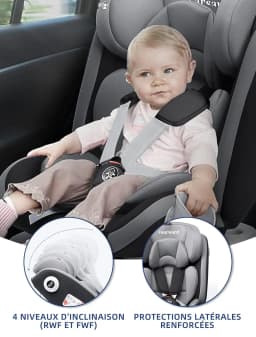 AP03 KL005 ECE R129 Baby Car Seat 360° Rotatable with Isofix ECE R129, Group 0+1/2/3 (9-36 Kg/0-12 Years), 5-Point Safety Belt