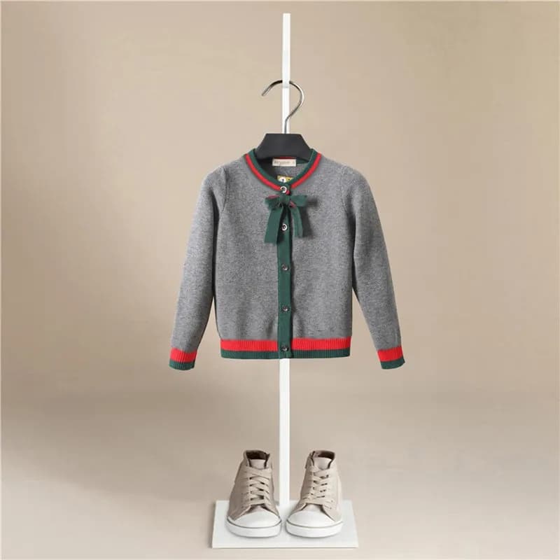 Autumn Knitted Kids Cardigan Sweater Coat Teenagers Clothing England Style Cardigans Bow Cotton Sweaters for Girls