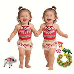 2026 Summer Kids Moana Ocean Adventure Princess Dress Twin Girls Sleeveless Outfit Halloween Party Cosplay Costume