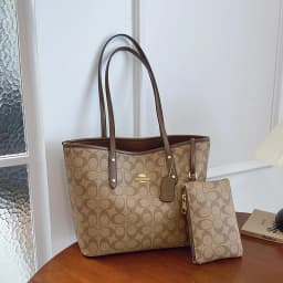 Dark Brown Vintage Print 2 Piece Tote Set Durable Spacious Match Office Workers Daily Grocery Casual Trip