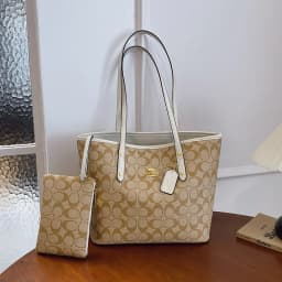 Dark Brown Vintage Print 2 Piece Tote Set Durable Spacious Match Office Workers Daily Grocery Casual Trip