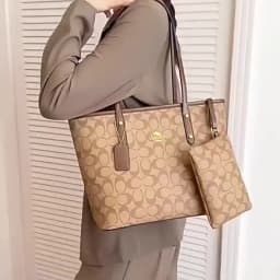 Dark Brown Vintage Print 2 Piece Tote Set Durable Spacious Match Office Workers Daily Grocery Casual Trip