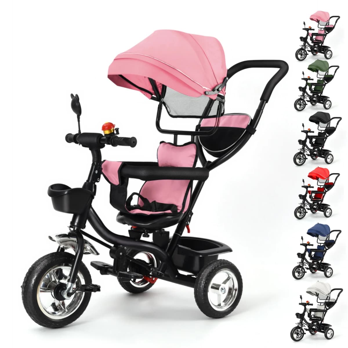 Children's Tricycle with Reversible Seat, Kids' Bike Tricycle with Storage Space, Sunshade, Push Tricycle for Girls and Boys