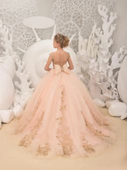Girls Luxury Golden Lace Appliques Dresses For Birthday Party Charming Bow Oneck Princess Gown School Performance Wear 2-14Y