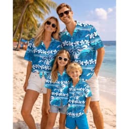 Summer Men's Family Wear Beach Hawaiian Shirt Tropical Sandcastle Palm Tree Shirt Outdoor Sports Sparent Shirts Child T-Shirt