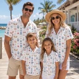 Summer Men's Family Wear Beach Hawaiian Shirt Tropical Sandcastle Palm Tree Shirt Outdoor Sports Sparent Shirts Child T-Shirt
