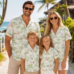 Summer Men's Family Wear Beach Hawaiian Shirt Tropical Sandcastle Palm Tree Shirt Outdoor Sports Sparent Shirts Child T-Shirt