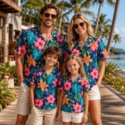 Summer Men's Family Wear Beach Hawaiian Shirt Tropical Sandcastle Palm Tree Shirt Outdoor Sports Sparent Shirts Child T-Shirt