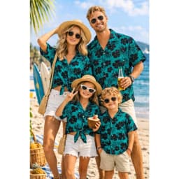 Summer Men's Family Wear Beach Hawaiian Shirt Tropical Sandcastle Palm Tree Shirt Outdoor Sports Sparent Shirts Child T-Shirt