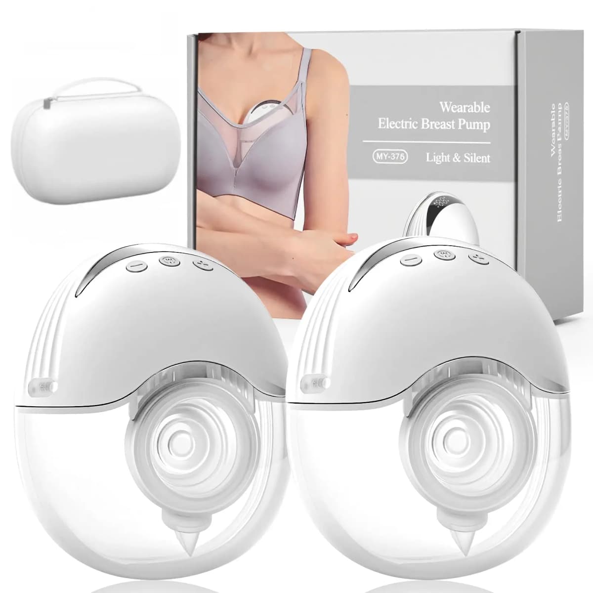 Wearable Electric Breast Pump with Breast Pump Bag, Strong Suction & Low Noise, 4 Modes 12 Levels, Includes 19/21/24mm Flanges
