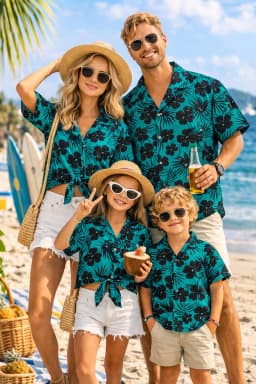 Summer Men's Family Wear Beach Hawaiian Shirt Tropical Summer Style Plant Flower Pattern Print  Shirt Vacation Gift Child T-Shir