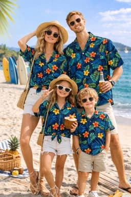 Summer Men's Family Wear Beach Hawaiian Shirt Tropical Summer Style Plant Flower Pattern Print  Shirt Vacation Gift Child T-Shir