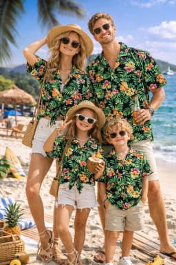 Summer Men's Family Wear Beach Hawaiian Shirt Tropical Summer Style Plant Flower Pattern Print  Shirt Vacation Gift Child T-Shir