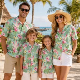 Summer Men's Family Wear Beach Hawaiian Shirt Tropical Summer Style Plant Flower Pattern Print  Shirt Vacation Gift Child T-Shir