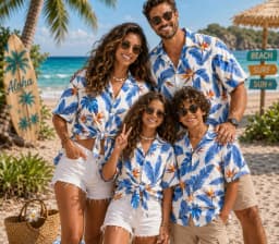 Summer Men's Family Wear Beach Hawaiian Shirt Tropical Summer Style Plant Flower Pattern Print  Shirt Vacation Gift Child T-Shir