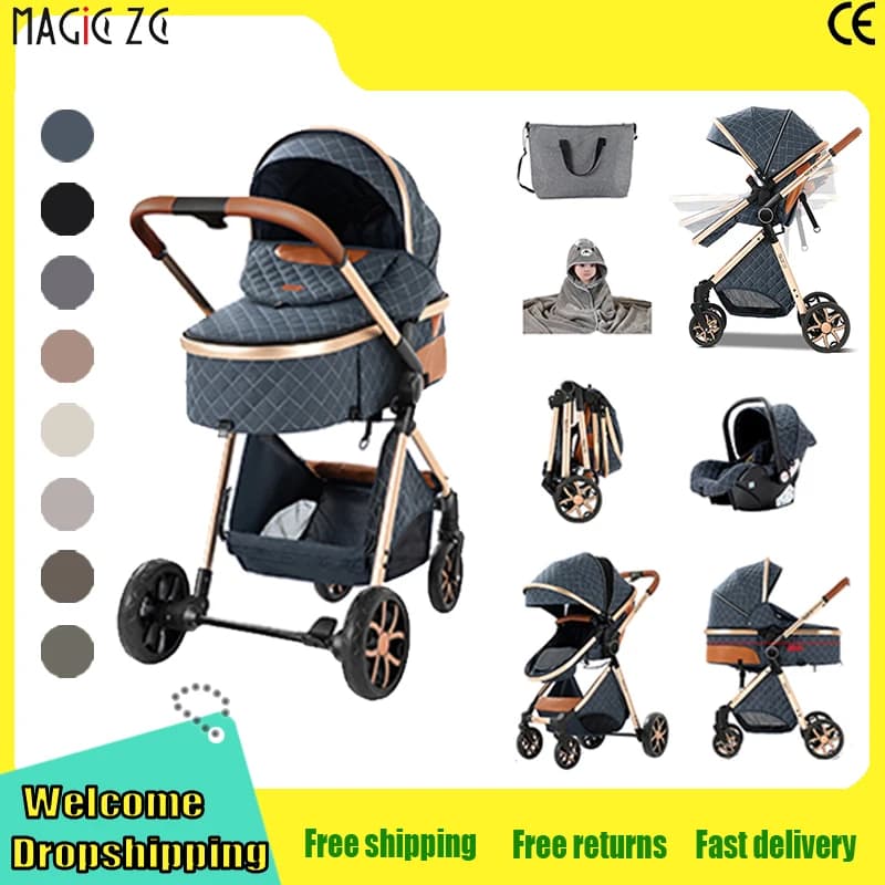 Lightweight 3-IN-1 Baby Stroller Travel System Pram with Adjustable Seat Baby Car with Car Seat Buggy Newborns New Baby Carriage